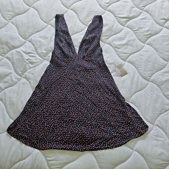 New w Tag Forever 21 Deep V Dress Small Navy Blue Coral Pink Sleeveless Zip Sexy - Picture 3 of 9